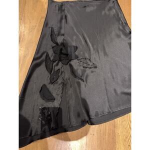 Vintage Unworn Satin Beaded And Appliqué Asymmetric Skirt L